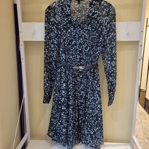 Banana Republic Navy and White Long Sleeve Dress